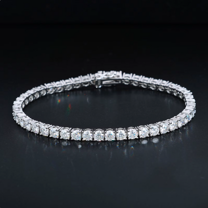 VVS1 Moissanite Diamond Tennis Bracelet - 4MM Stones D Color, White Gold Plated Sterling Silver
